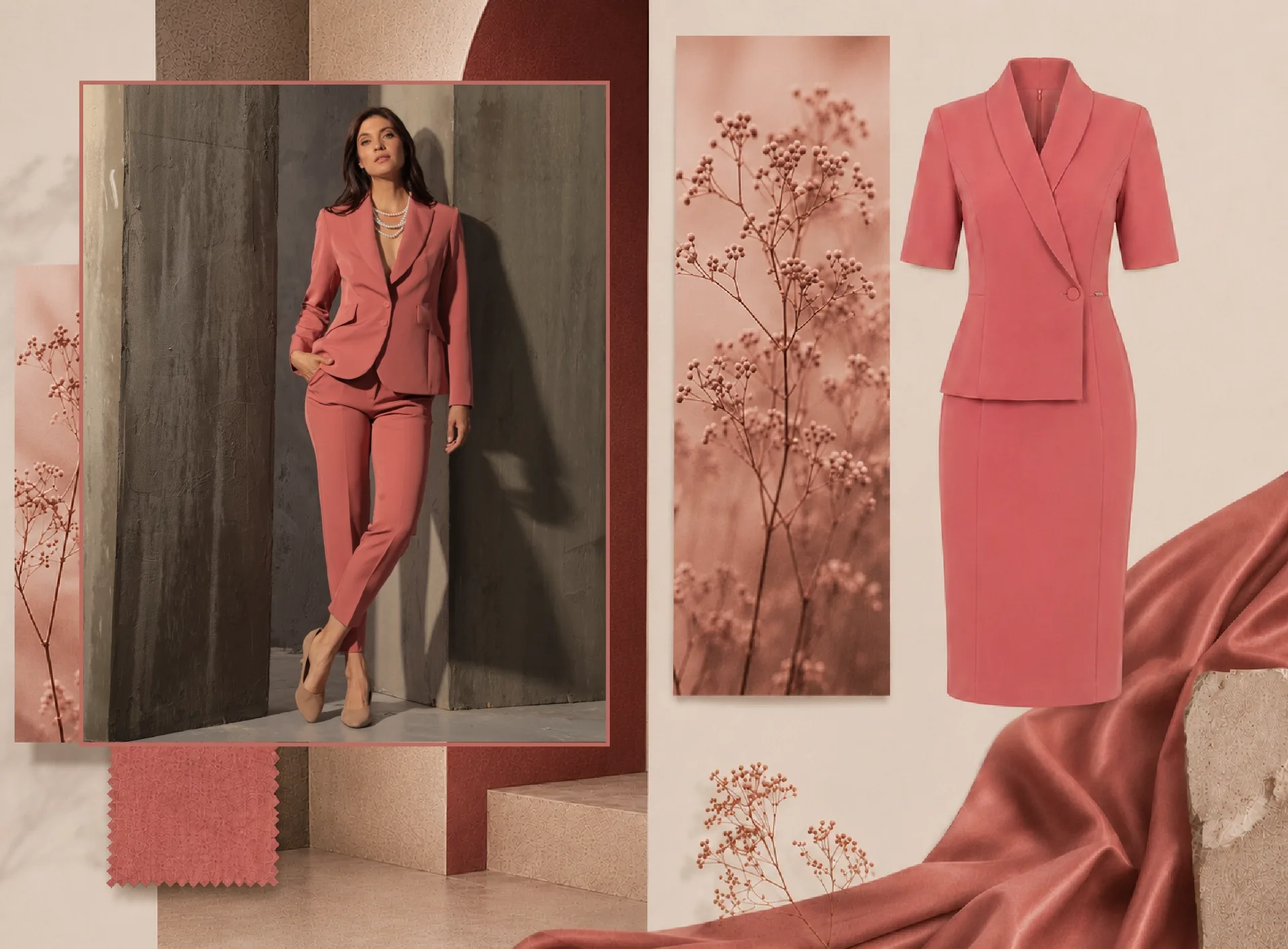 Costum și rochie de damă în nuanța Rose Ash din colecția DiKa toamna 2026